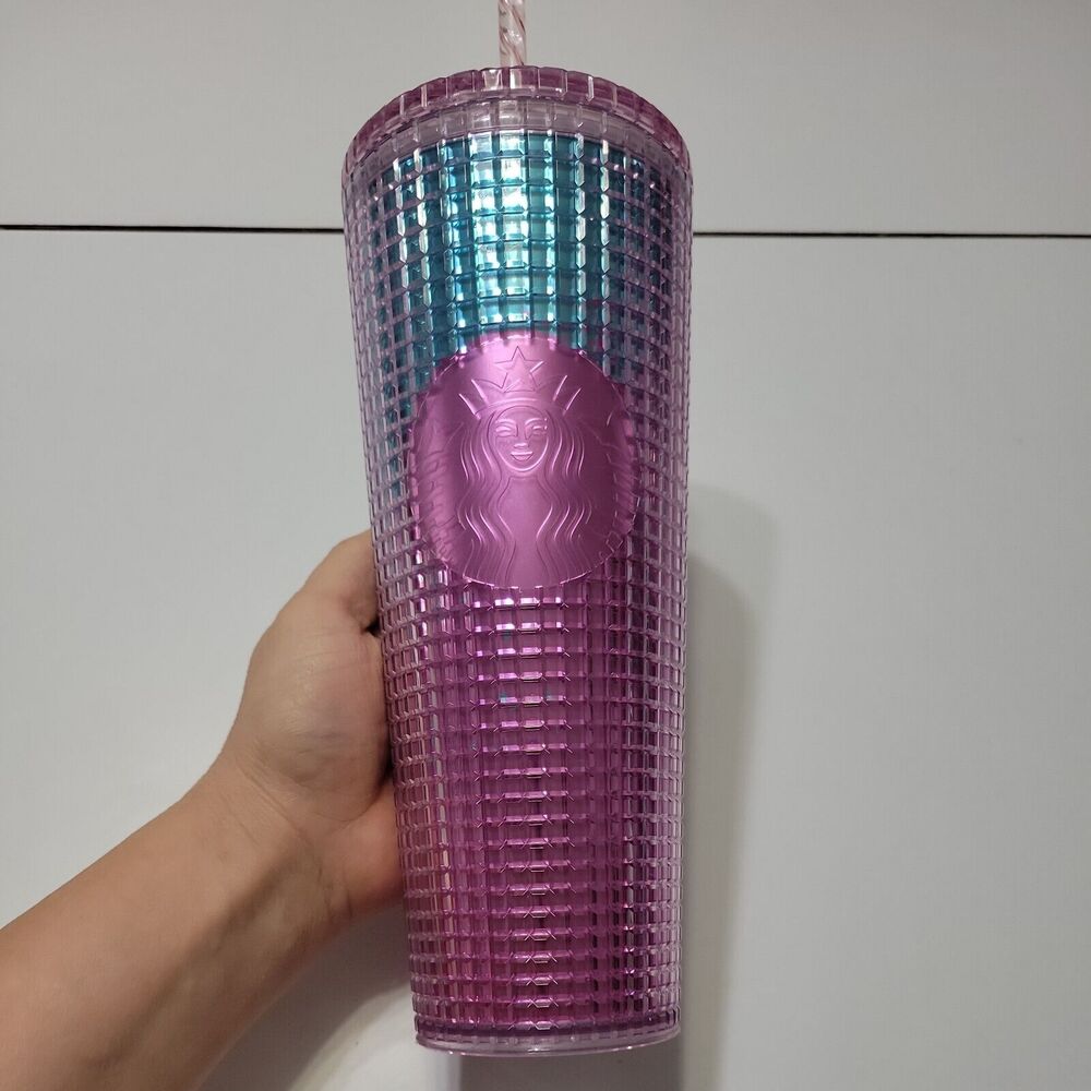 Starbucks Studded Tumbler Summer 2021 Pink Aqua Disco Grid Prism Venti 24 oz Cup